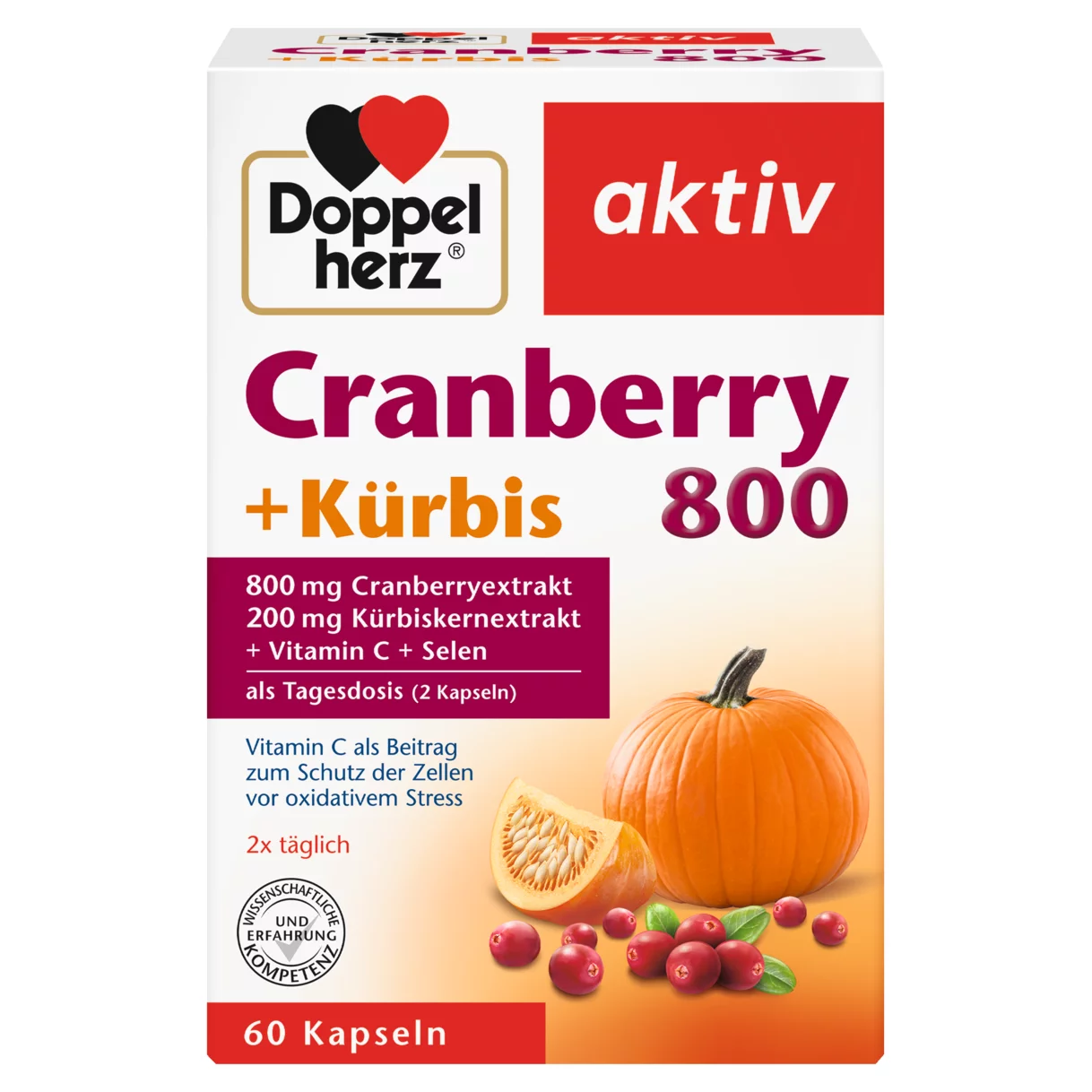 Abbildung der Produktverpackung Doppelherz aktiv Cranberry + Kürbis Frontansicht